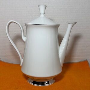Oxford White Porcelain Coffee Pot with Silver Trim